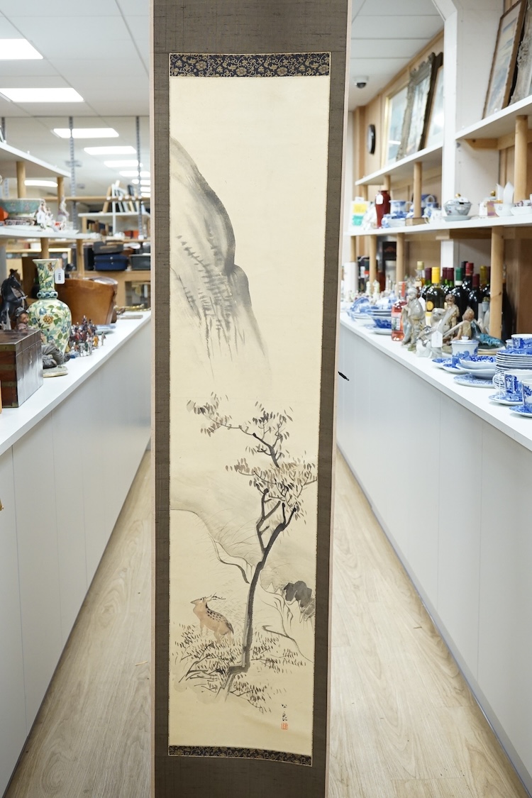 Four Japanese ink scroll paintings on paper, 18th/19th century, widest 59cm, in presentation boxes and cases the majority remounted